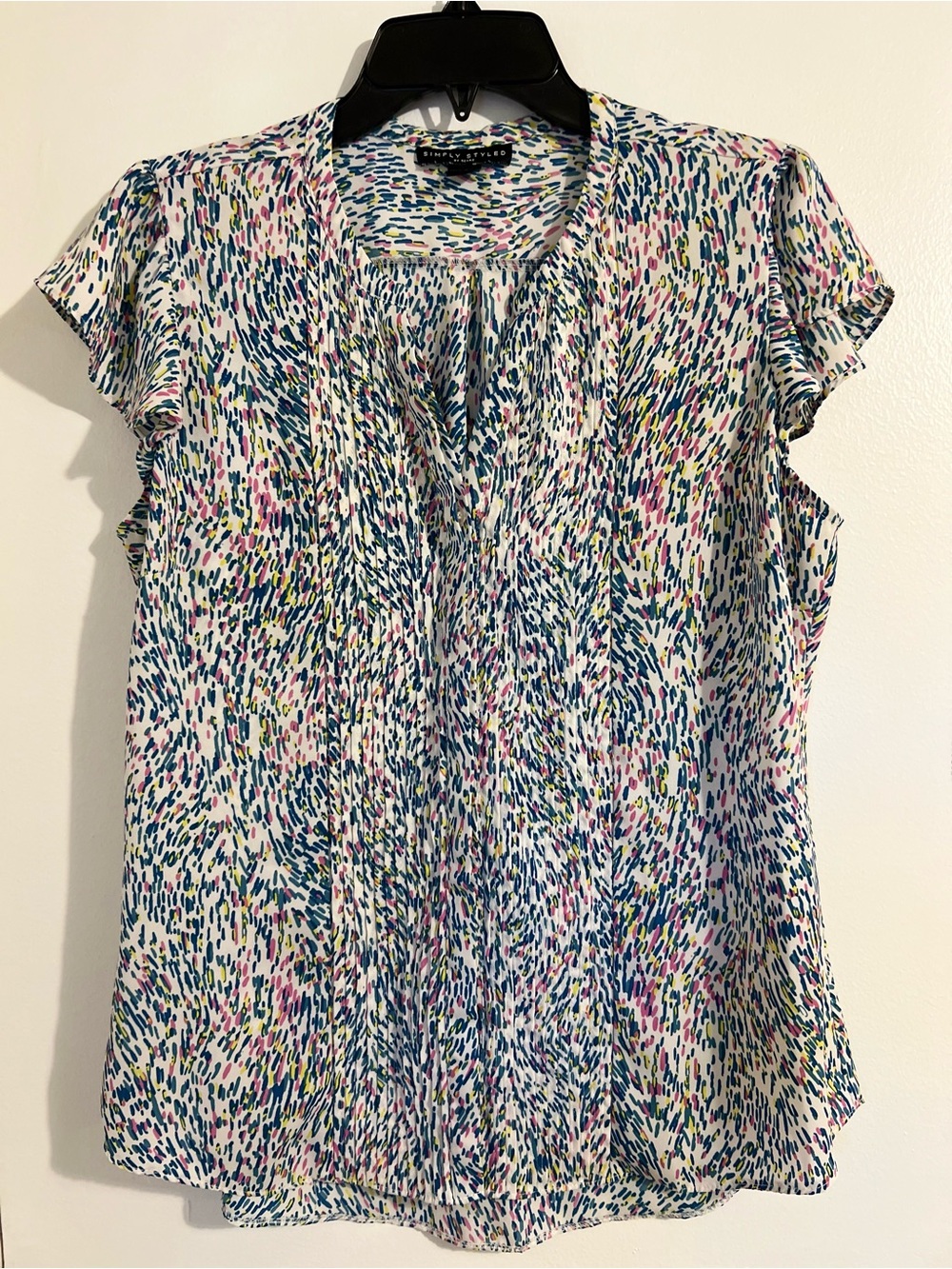 Simply Styled Multi-Color Cap-Sleeve Pintuck Blouse